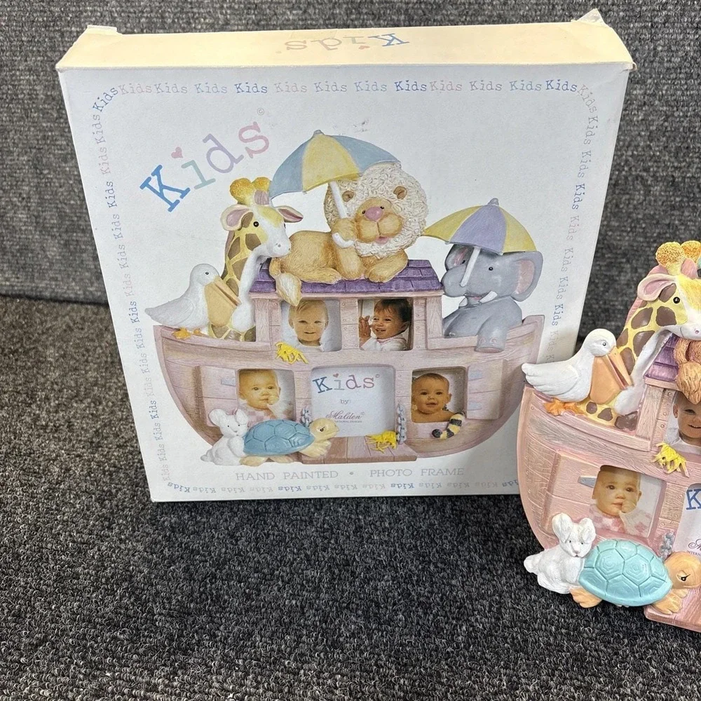 Vtg~Malden Designs~Hand Painted Noah's Ark Themed Girl Picture Frame